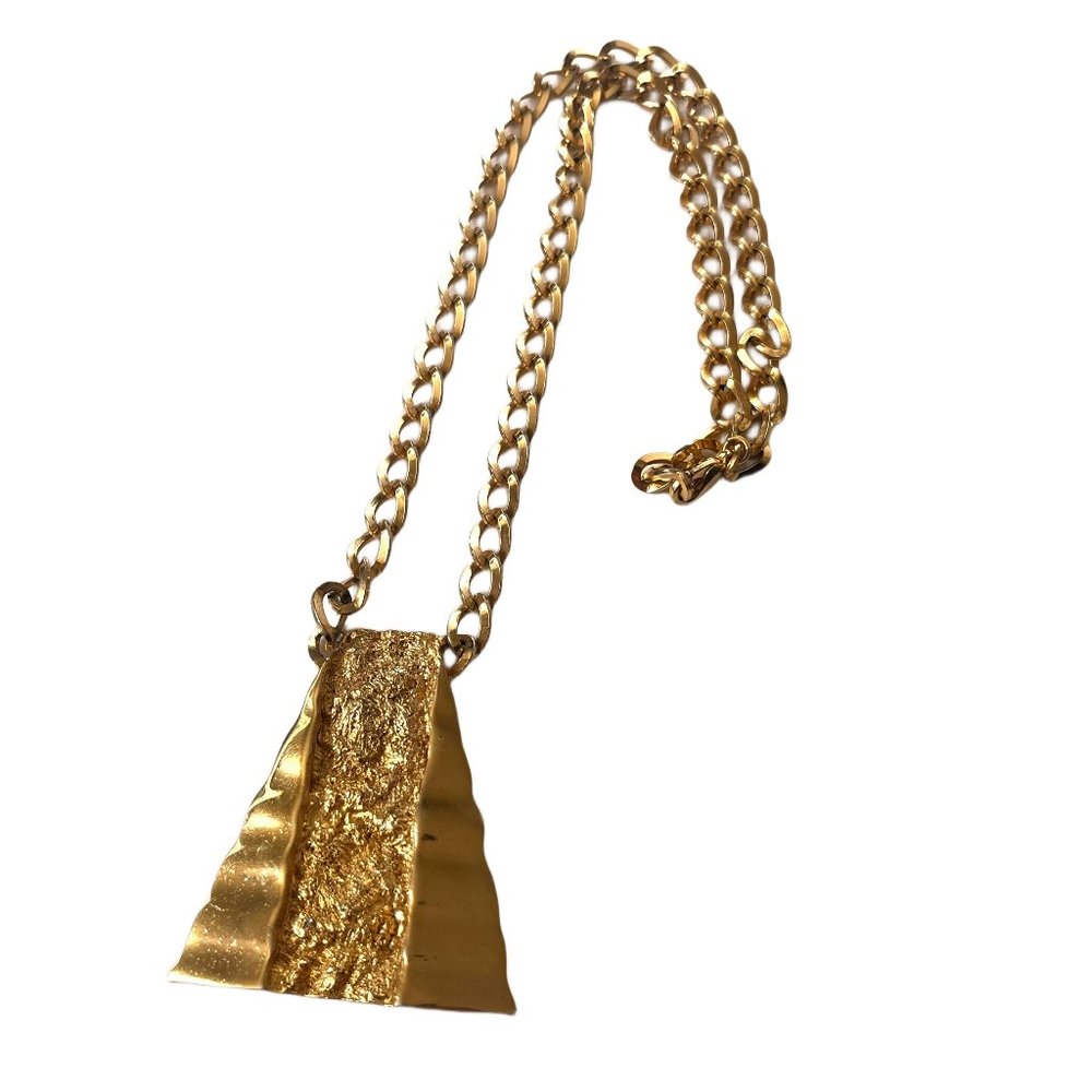 Vintage Gold Pyramid Nugget Necklace, Gold Pendant Necklace, Large Statement